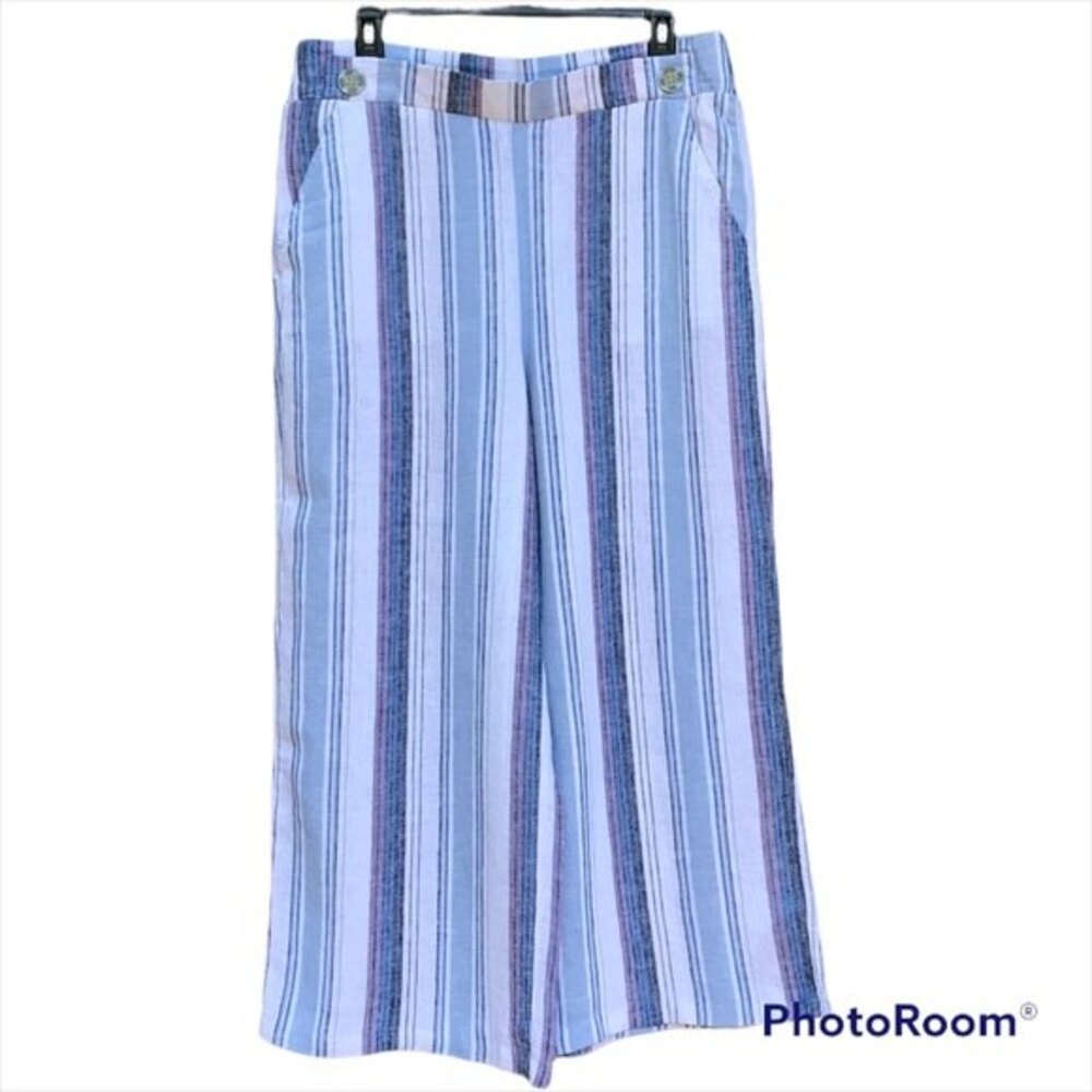 D Jeans Definitions Linen Blend Cropped Blue Stripe Pants Women Small Pull On